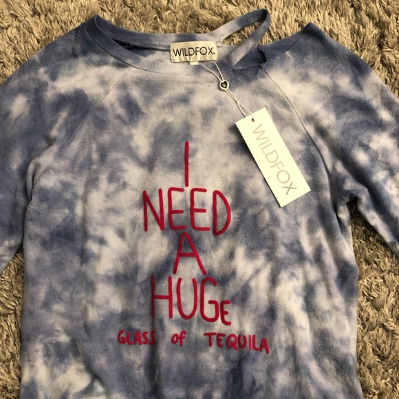 Wildfox Cut Out Pullover in Blue Cloud Tie Dye Size Small - Picture 2 of 4